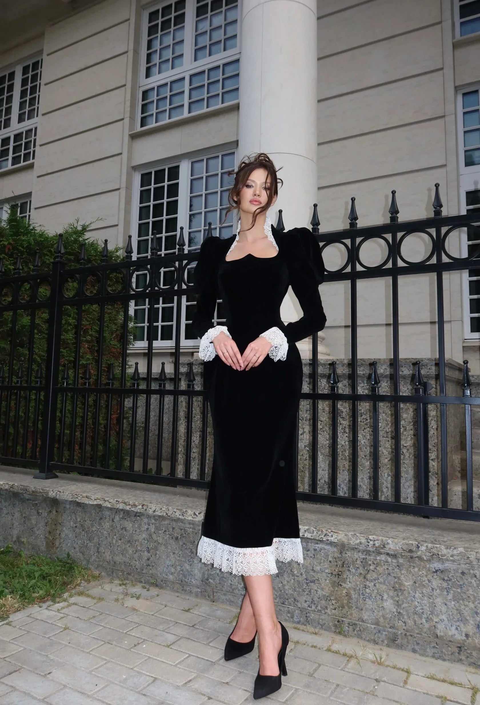 Marielle | Velvet Lace Dress