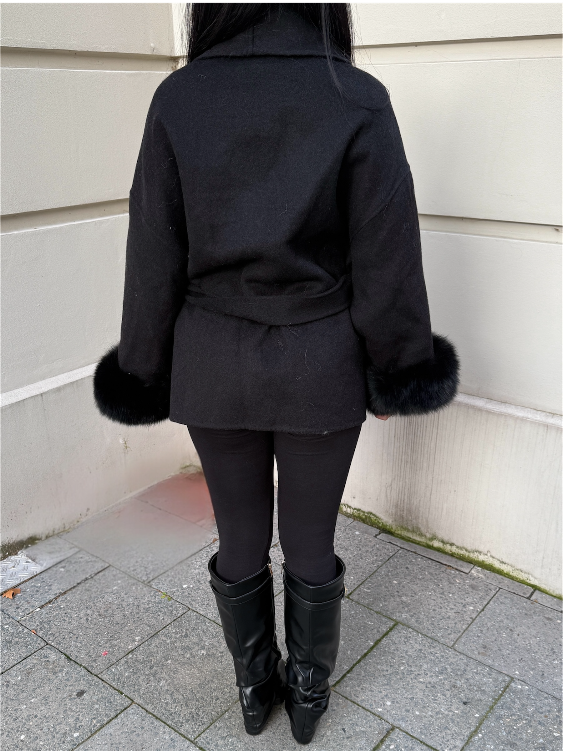 Belted Wool Fur Trim Coat